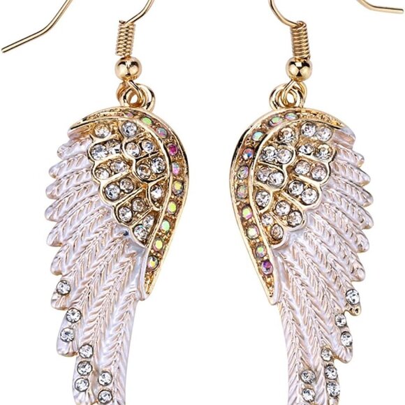 Jewelry - Women's Crystal Guardian Angel Wings Hypoallergenic Dangle Earrings Biker Jewelr